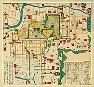 Carte de la ville de Kōfu, prenant place autour du château de Kōfu.