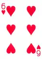 Six de cœur d'un jeu de poker.
