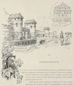 gravure du XIXe&nbsp;siècle figurant les murs romains