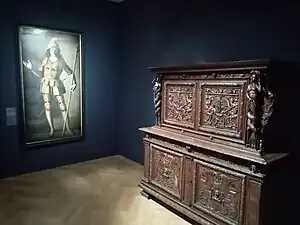 Francisco de Zurbarán, Portait d'Alvar Velázquez de Lara et meuble en noyer de style italien à droite.