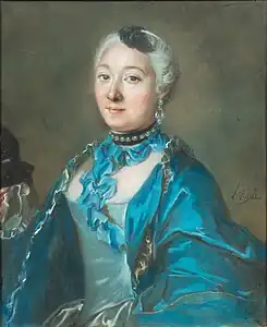 Portrait de femme à la robe bleue, pastel sur papier, datation inconnue, signature  au centre, à droite, collection particulière.