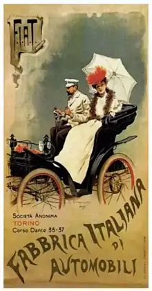 F.I.A.T. Società Anonyma Torino Fabbrica Italiana d'Automobili, affiche lithographique, 165&nbsp;×&nbsp;110&nbsp;cm.