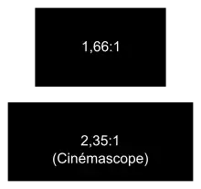 Le cadre 1,66:1, large de 1,66 pour 1 de hauteur ; le cadre Cinémascope, 2,35 de large pour 1 de hauteur