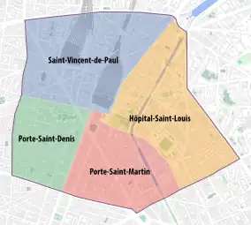 Les quartiers actuels du 10e&nbsp;arrondissement.