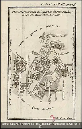 Plan du quartier de Saint-Eustache en 1702.