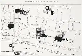 Quartier de l'Hôtel de ville au XVIIIe&nbsp;siècle avec la rue des Mauvais-Garçons.