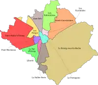 Les quartiers de La Roche-sur-Yon (celui du «&nbsp;Bourg-sous-la-Roche&nbsp;» est en marron clair).