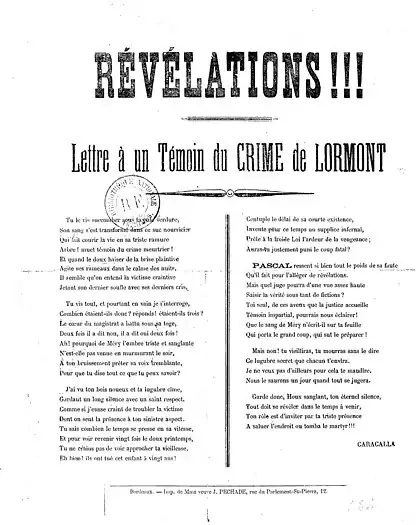 Lettre à un témoin du crime de Lormont.