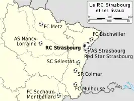 Carte des clubs rivaux du RCSA.