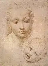 Raphaël, Étude de têtes, mère et enfant, ca. 1509-11.