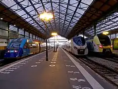 Rames TER aux livrées de 3 régions, en 2023.