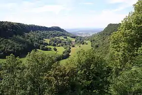 La reculée avec le château et le prieuré de Vaux-sur-Poligny.