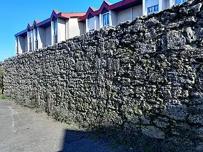 Vestige des remparts de la deuxième enceinte du Bourg de la Grande Fontaine, rue des Jardins, longeant l'hôpital Lesbazeilles