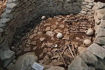 Crâne ayant été trois fois trépané, couloir du tumulus A, niveau supérieur, IVe&nbsp;millénaire.