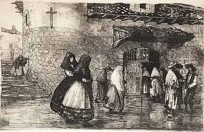 La ermita o Entrando en la iglesia, eau-forte et aquatinte (ca. 1908).