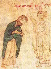 Le roi Roger II de Sicile et Calixte II, par Pierre d'Éboli, 1196.