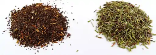 Rooibos rouge (fermenté) et rooibos vert (non fermenté).
