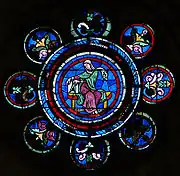 Rose des Arts libéraux de la cathédrale de Laon. Médaillon de la Géométrie (début XIIIe siècle).