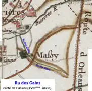 Ru des gains sur carte de Cassini (XVIIIe&nbsp;siècle).