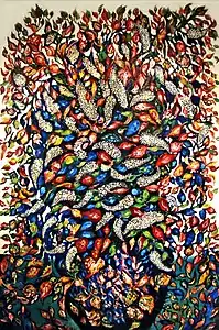 Grand bouquet au vase noir et fond bleu (1929), collection particulière.