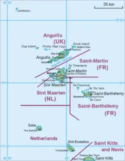 Carte des îles voisines du canal d'Anguilla.