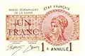 Billet de 1 franc « Mines domaniales de la Sarre » 1920 (recto)