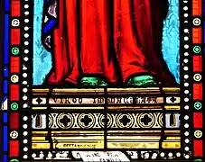 Signature de Louis-Victor Gesta sur le vitrail de l'Immaculée Conception.