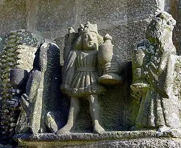 Le calvaire de Tronoën :  les Rois mages, face nord, registre inférieur