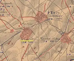La carte des régions dévastées en 1919 montre que le village est complètement détruit.