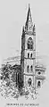 Le clocher de l'église illustré par Joannès Drevet (1854–1940).