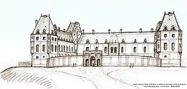 Vue du château-vieux de Meudon, en sortant de l'ancienne ruelle de Beauvais. État au milieu du XVIe&nbsp;siècle.