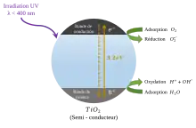 Schéma présentant le principe de la photocatalyse.