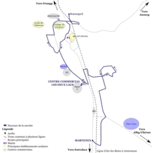 Schéma en couleurs de lignes de bus à Rumilly.