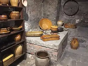 Reconstitution d'une cuisine avec une poêle à lièvre au Töpfermuseum Thurnau&nbsp;(de)