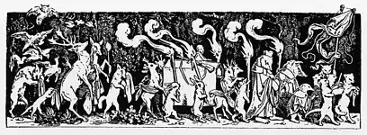 Gravure sur bois Wie die Thiere den Jäger begraben ( « Comment les animaux enterrent le chasseur »), 1850.