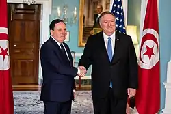Khemaies Jhinaoui et Mike Pompeo à Washington le 16 juillet 2019.