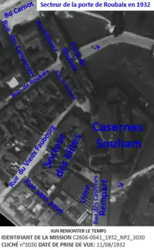 Secteur porte de Roubaix sur photo aérienne de 1932