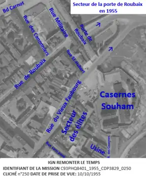 Secteur porte de Roubaix sur photo aérienne de 1955