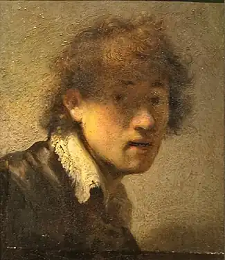 Rembrandt, Autoportrait, 1629, 15,5 × 12,7 cm, Munich, Alte Pinakothek.