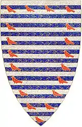 Bouclier héraldique de Guillaume de Valence, 1er comte de Pembroke, de sa tombe à l’abbaye de Westminster : Émail champlevé avec couchescouches.