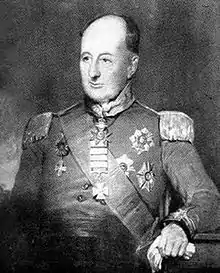 Portrait à la taille d'un général britannique du XIXe&nbsp;siècle, avec ses décorations.