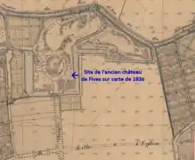 Site du château de Fives sur carte de 1836