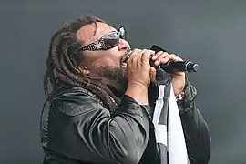 Benji Webbe, chanteur de Skindred, au festival Rock am Ring (Allemagne) en 2017.