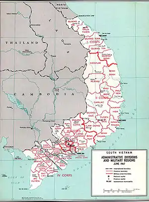 Divisions administratives et régions militaires du Sud-Vietnam en juin 1967.