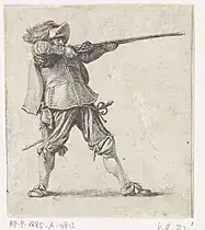 Soldat debout, tirant son fusil.