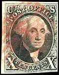 Premier timbre-poste des États-Unis de 1847 (10&nbsp;cents)