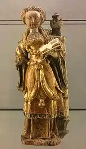 Sainte Barbe, Malines, début XVIe&nbsp;siècle, bois de chêne, musée des Beaux-Arts de Lyon.