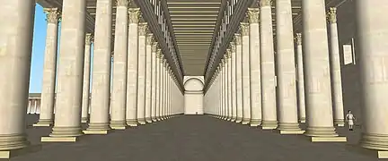 Restitution de la Stoa royale (ou Basilique) d'Hérode au grand temple de Jérusalem, vers 65 après J. C.