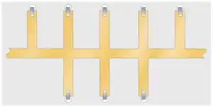 A stripline circuit consisting of a through line with regularly spaced branch lines perpendicular to it. Each branch line (except the first and the last) extends both sides of the through line and is terminated in short-circuit straps at both ends. The first and last branch line extend to only one side, are half the length of the other branches, and have only one terminating short-circuit strap.