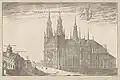 La cathédrale d'Uppsala, gravure du Suecia antiqua et hodierna, vers 1700.